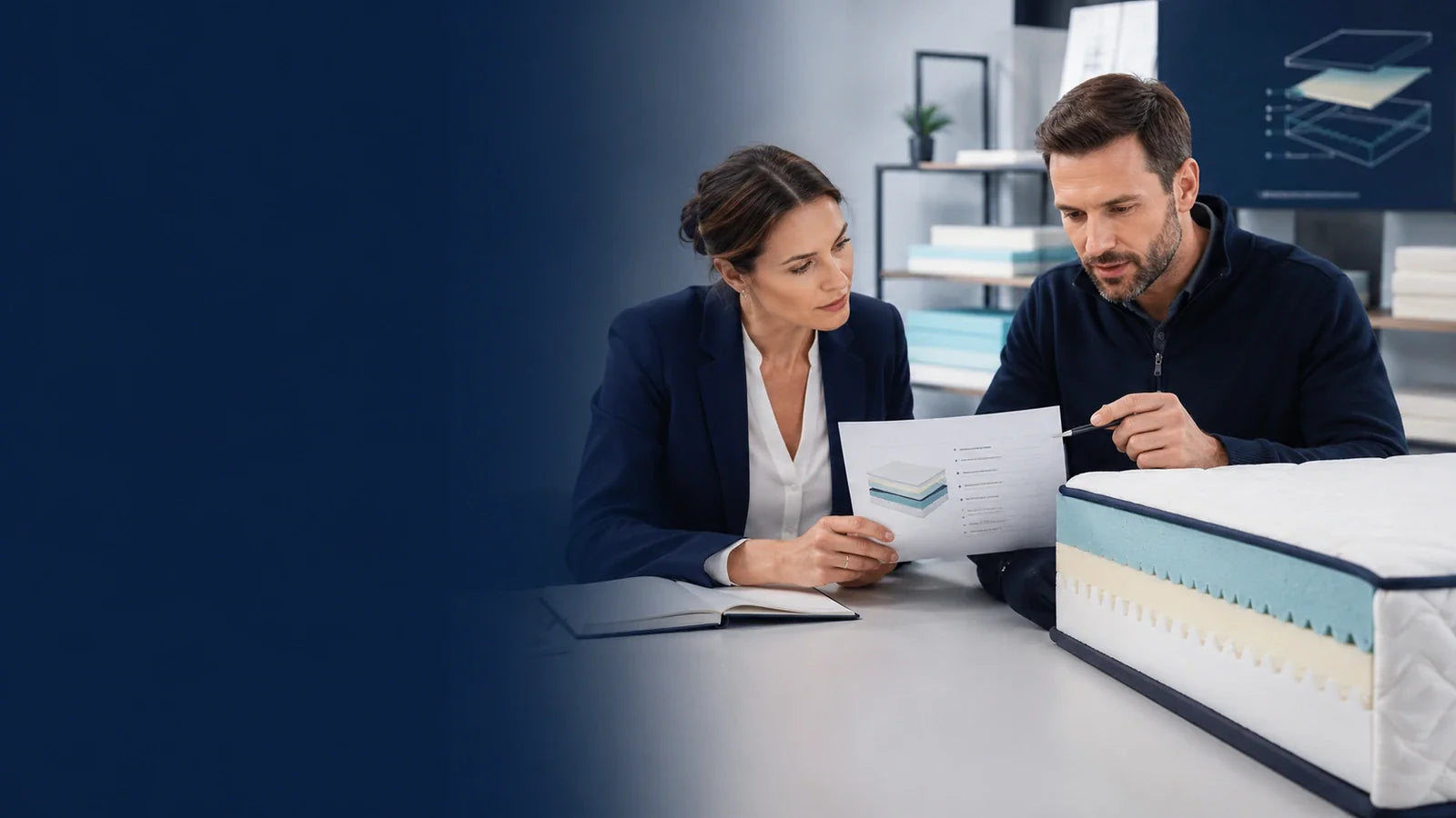 UK custom foam mattress RFQ review with procurement manager, OEM engineer and layered mattress sample