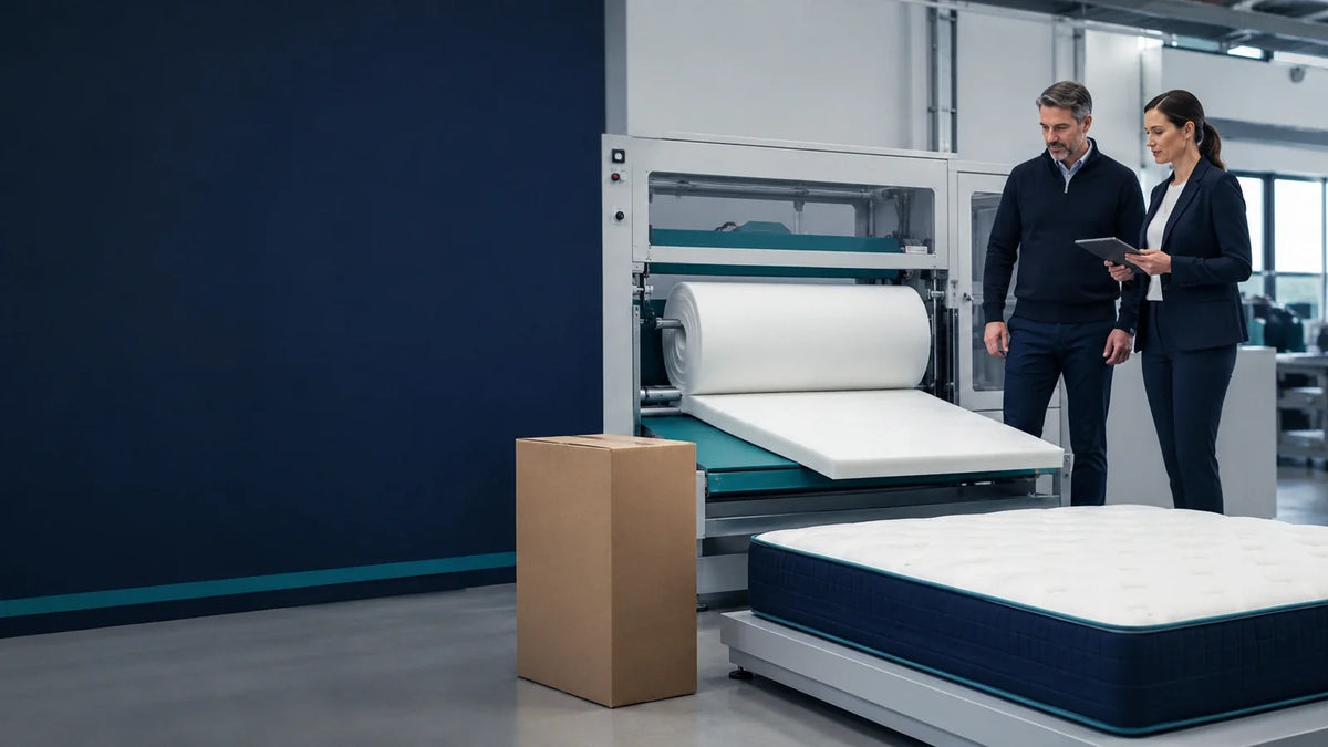 UK roll-packed foam mattress development with an OEM engineer checking compression, packaging and recovery