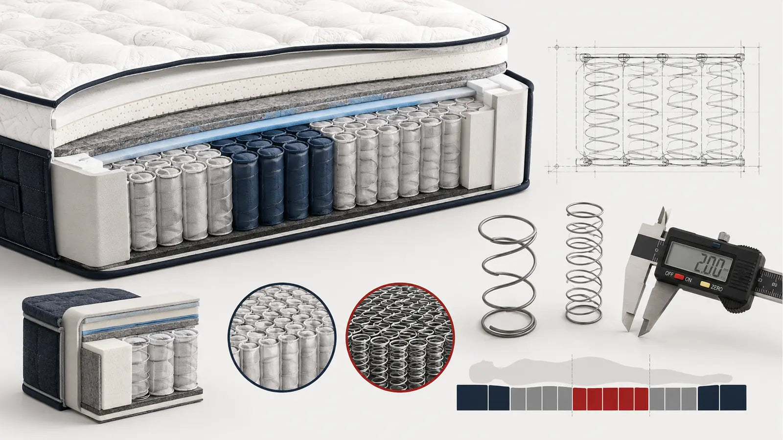 Spring mattress engineering comparison of wire diameter, coil count, zoning and edge construction for OEM buyers