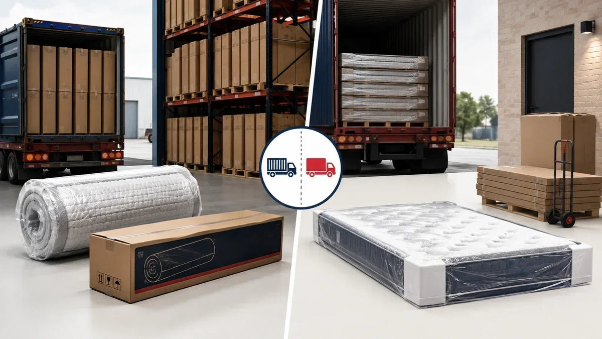 Roll-packed and flat-packed spring mattresses compared for OEM shipping, storage and product integrity