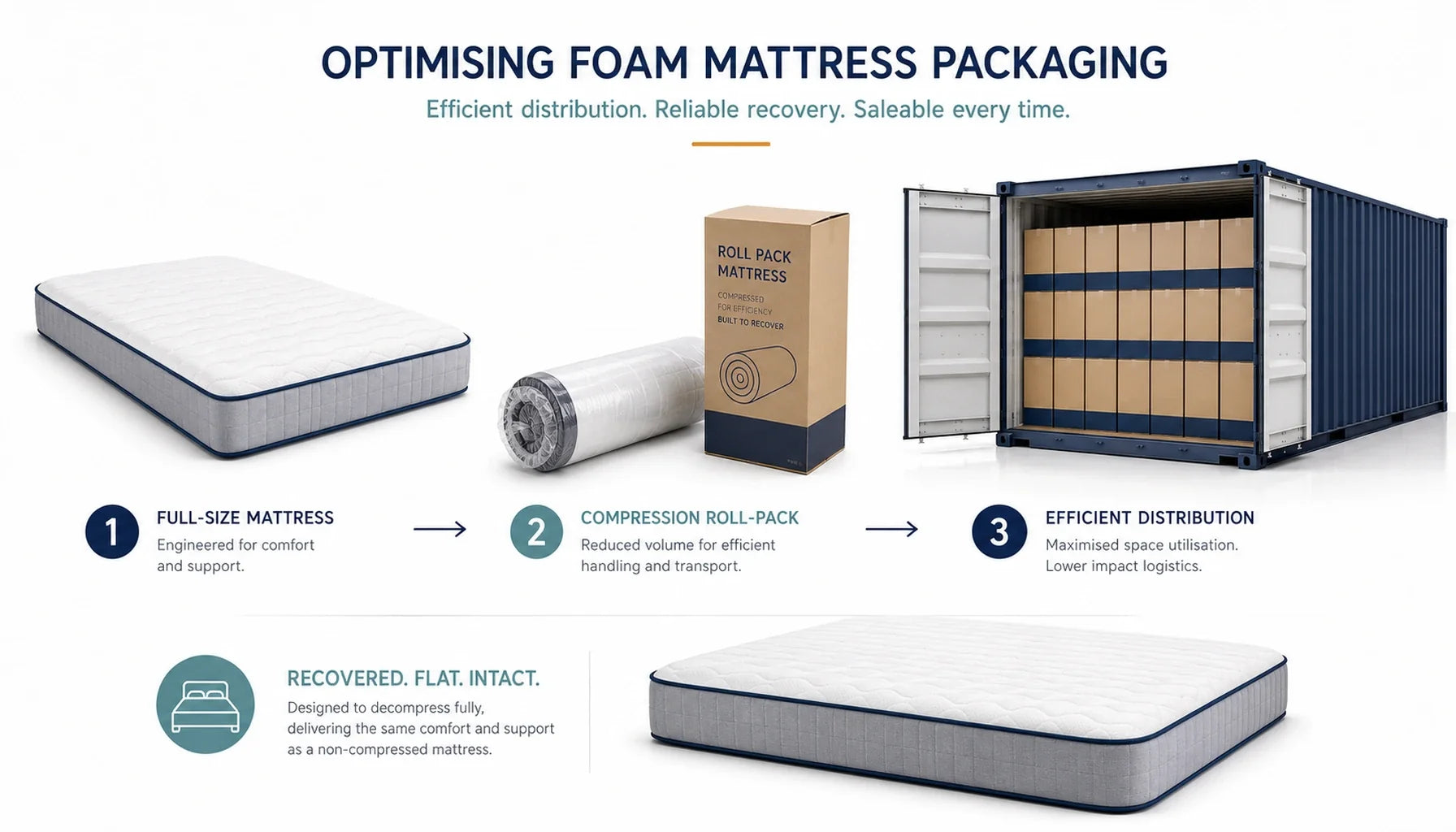 Foam mattress compression packaging and shipping for UK distribution