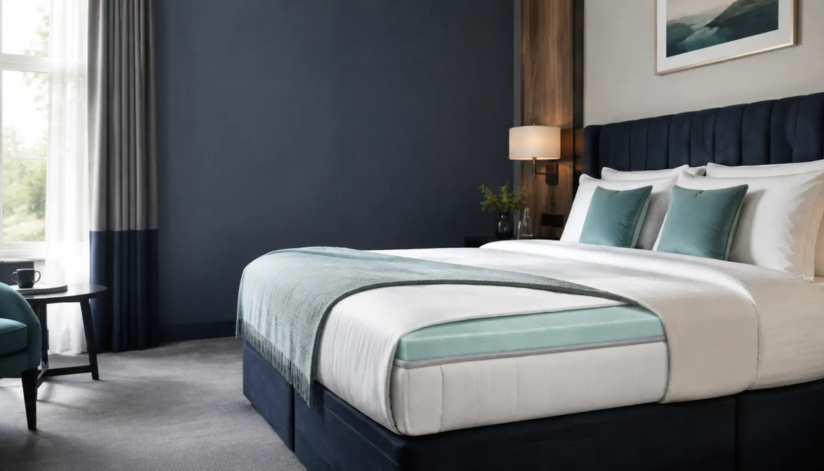 Hospitality mattress topper designed for guest comfort, hygiene and durability in a UK hotel room