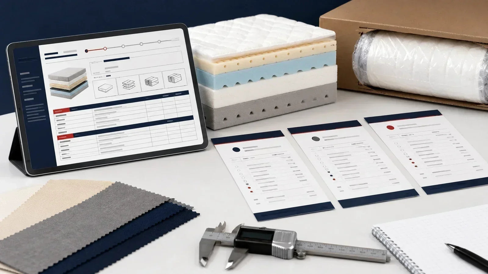 Foam mattress OEM RFQ document with product specifications, packaging requirements and supplier quotations